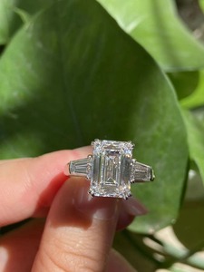 925 <b>Silver</b> <b>Emerald</b> Cut Diamond Engagement <b>Ring</b> With Baguette Side Stones IGI Certified Women's Jewelry - Product Image 3