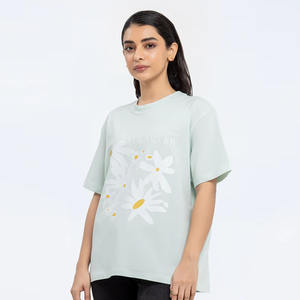 T-shirt décontracté en polyester et coton à col rond et manches courtes, imprimé, design personnalisable, logo personnalisé, respirant pour femme, été - Product Image 1