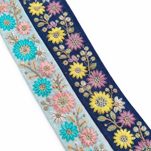 Ribete de encaje bordado floral con patrón de flores en 3D, tela de red de algodón de 2 pulgadas para decoración de vestidos de novia, prendas de vestir y manualidades. - Product Image 1