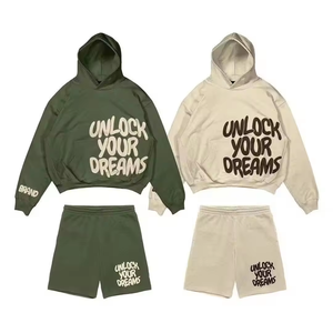 Conjunto de Sudadera con Capucha y Pantalones Cortos de Chándal para Hombre, Talla Grande, de Dos Piezas, de Algodón French Terry, con Estampado 3D sin Cordón, para Invierno - Product Image 1
