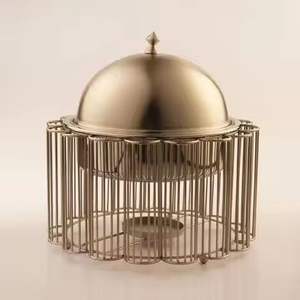 Calentador de Comida Tipo Buffet, Redondo, de Acero Inoxidable Dorado de Lujo, con Base Decorativa para Hoteles y Fiestas - Product Image 1