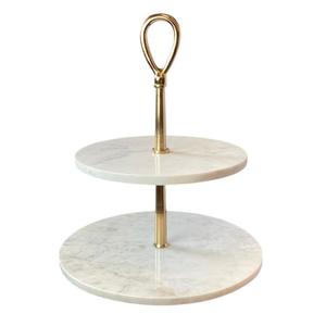 Soporte de Pastel de Dos Niveles de Mármol Blanco con Base de Metal Texturizado, Elegante Soporte para Exhibición de Pasteles y Postres para Bodas - Product Image 5