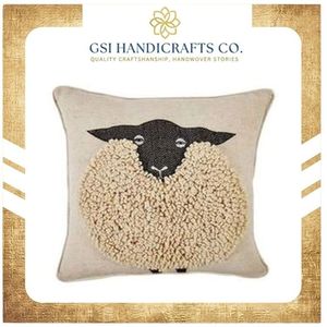 Housse de coussin carrée en coton brodée motif mouton, décorative et originale, lavable en machine ou à la main, prix de gros - Product Image 2