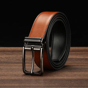 Ceinture en cuir de vachette réversible avec boucle à ardillon argentée, ceinture formelle pour homme, design bicolore marron et noir - Product Image 6