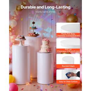 Pedestal Cilíndrico de PVC Blanco para Decoración de Bodas, Fiestas de Cumpleaños, Arte, 3 Piezas, 23.62/29.53/35.43 Pulgadas, Exhibidores de Mesa, 33.07 Libras - Product Image 3