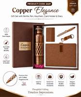 Coffret cadeau d'entreprise en cuivre de qualité supérieure avec bouteille en cuivre pur, stylo, porte-clés, porte-cartes et agenda en similicuir pour cadeaux d'affaires