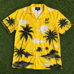 Custom Men Hawaiian Camp Collar <b>Button</b> <b>Up</b> Yellow <b>Shirt</b> Premium Polyester Tropical Sublimation Printed Beach Resort Casual <b>Shirt</b> - Product Image 6