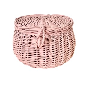 Cute Pink Rattan <b>Basket</b> with Lid Handwoven <b>Wicker</b> <b>Round</b> Makeup Organizer Box Gift <b>Basket</b> Bedroom Desktop Sundries Bin - Product Image 1