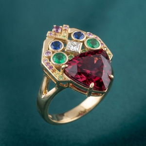 Best Selling Red Hydro 925 Sterling Silver 18K Gold Plated <b>Ring</b> US 6 10mm Trillion Shape Trendy Wholesale Jewelry - Product Image 2
