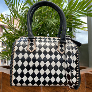 2025กระเป๋าเดินทางหนังลายตารางหมากรุกขนาดใหญ่หรูหราปรับแต่งได้ขนาดกลางสำหรับยิมวันหยุดสุดสัปดาห์ - Product Image 4