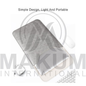 Gray PU Leather <b>Laptop</b> <b>Sleeve</b> with Flap Closure and Inner Pocket for Portable Protection - Product Image 4