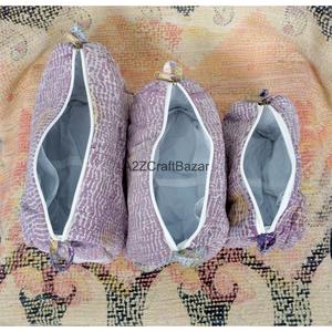 100% Pure Cotton Kantha Fabric Tassel Zipper Closure Boho Style Eco-Friendly Durable Lightweight Cosmetic Organizer - Product Image 5