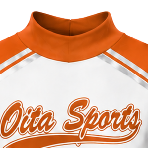 Maillot de cheerleading sublimé orange et blanc à manches longues – Tenue de sport athlétique pour l'entraînement, la pratique et les compétitions - Product Image 3