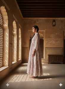 Robe midi rose à imprimé floral numérique, longue, en coton, style kaftan d'été, pour femme, à volants, style bohème, tenue ethnique indienne, naturelle - Product Image 4