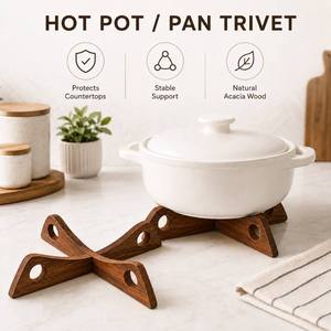 Premium Handcrafted Acacia Wood Detachable <b>Trivet</b> for Hot Pots & Pans, Wooden Table Heat Protector Stand - Product Image 5