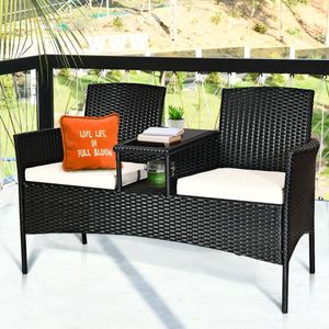 Set da Giardino in Vimini, Comodi Mobili da Conversazione con Cuscini Rimovibili e Tavolo - Product Image 2