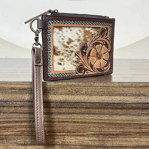 Monedero de Cuero Vacuno Genuino con Diseño Floral, Estilo Occidental, Cierre de Cremallera, Porta Monedas, Tarjetas y Efectivo - Product Image 2