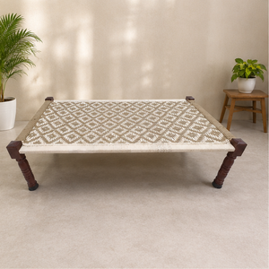 Banco Rectangular Tejido a Mano con Patrón Geométrico, Patas de Madera, Diseño Bohemio Moderno, Mueble Duradero para Interiores, para Sala de Estar - Product Image 6