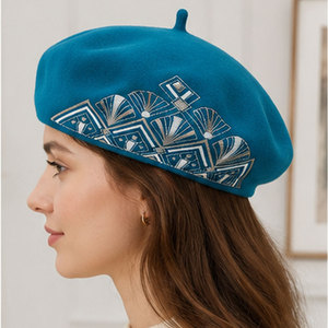 Luxury Merino Wool <b>Beret</b> Hat Soft Warm Felt <b>Beret</b> with Floral Embroidery for Casual Streetwear and Travel - Product Image 3