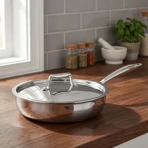 Stainless Steel Non Stick Triply Frypan 24 Cm 304 Grade Pan for Searing Sauteing <b>Grilling</b> and Daily <b>Cooking</b> - Product Image 5