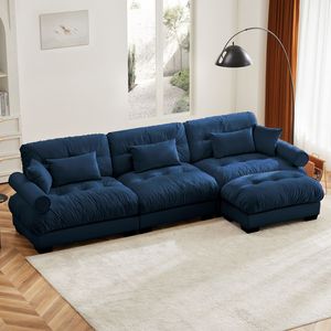 Divano Componibile in Velluto Super Confortevole e Oversize con Pouf Mobile, Braccioli Imbottiti e Seduta Profonda per Soggiorno - Product Image 1