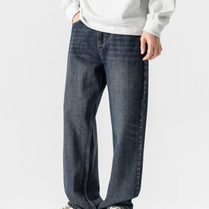 Jeans en denim vintage pour homme de haute qualité, coupe large, style streetwear décontracté, pantalon ample avec fermeture éclair, coupe ample pour homme - Product Image 2
