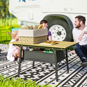 Portable 3ft Aluminum Folding <b>Table</b> for Outdoor Picnics & BBQs <b>Small</b> Carry Bag with <b>Storage</b> Included Brown Color - Product Image 2