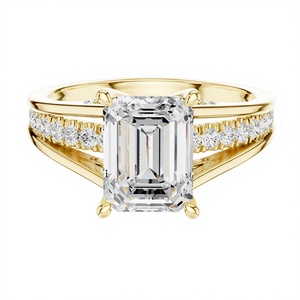 Luxury Diamond <b>Ring</b> <b>Emerald</b> shaped with Yellow Gold <b>Band</b> for Women Elegant Engagement Wedding Party Jewelry Gift for Her - Product Image 1