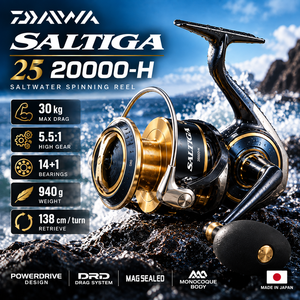 รอกตกปลาทะเลไดว่า 25 SALTIGA 20000-H ผลิตในญี่ปุ่น ระบบสปินนิ่ง แรงต้าน 30 กก. อัตราทดเกียร์ 5.5:1 โครงสร้างโลหะทนการกัดกร่อน สำหรับตกปลาทะเลน้ำลึก - Product Image 1