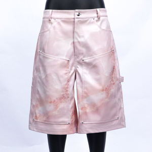 Summer Fashion Pink Printed <b>Leather</b> Jorts Men Custom Streetwear Casual Cargo Men'S <b>Leather</b> Baggy Shorts - Product Image 6