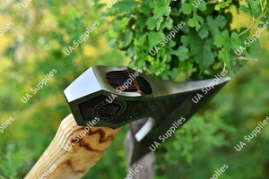 Hache Viking Odin forgée à la main, hache à barbe, hache-tomahawk, manche en bois, outil de fendage de bois pour l'extérieur, camping, OEM ODM personnalisé - Product Image 5