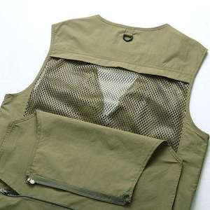 Chaleco Multibolsillos Color Caqui para Hombre, Cuello en V, Cierre de Cremallera, Transpirable, Chaleco Utilitario para Exteriores, Ropa Casual de Verano - Product Image 5