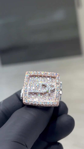 Moissanite Square Signet <b>Ring</b> Pave Diamond Style <b>Initial</b> <b>Ring</b> Hip Hop Statement Jewelry For Men - Product Image 2