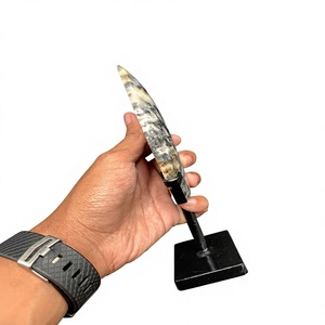 Zebra Jasper Flame Sculpture Black White Pattern <b>Stone</b> Iron Stand Cabochon Style Custom Size 12.5-15 cm Available - Product Image 6