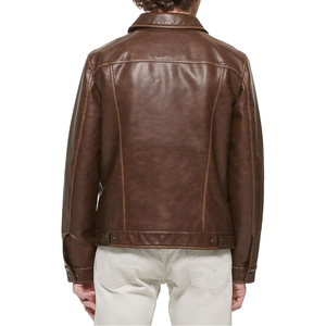 Veste en cuir véritable pour homme, marron, col rabattu, coupe décontractée, fermeture à boutons simple, style automne - Product Image 4