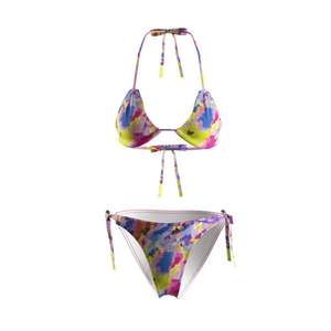 Conjunto de Bikini Estampado Colorido para Mujer, Top Triangular con Cuello Halter, Braguita con Lazos Laterales, Elástico, Spandex, Poliéster, Ecológico, Dos Piezas - Product Image 6