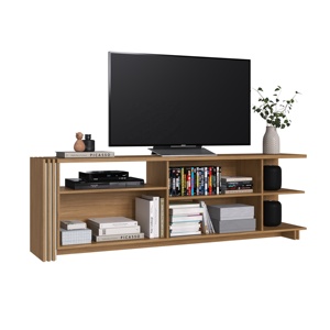 Meuble TV de style moderne CARMENERE 3 portes en bois pour salon, en panneaux de particules, finition Naturelle/Cristalo, design brésilien haut de gamme - Product Image 3