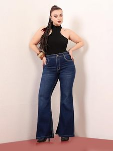 Jean en denim extensible coupe bootcut taille mi-haute longueur régulière pour femme - Product Image 2