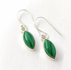 Natural Marquise Malachite <b>Dangle</b> <b>Earrings</b> in 925 Sterling <b>Silver</b> Handmade Green Gemstone Drop Hook Jewelry - Product Image 3