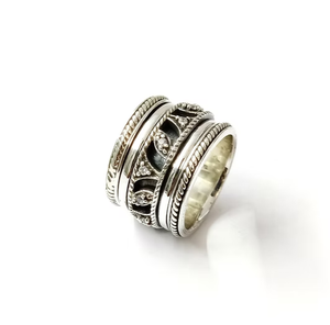 Anti Tarnish Silver 925 <b>Spinner</b> <b>Ring</b> Crafted Designer Wide Moving Band Birthday Anniversary Gift Jewelry - Product Image 3