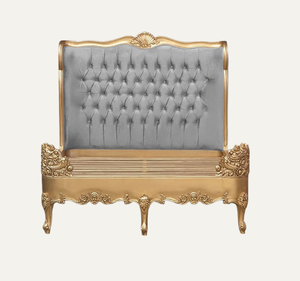 เตียงคิงไซส์สไตล์ฝรั่งเศสสุดหรูหุ้มผ้าพร้อมหัวเตียงไม้มะฮอกกานีแบบติดกระดุม  เฟอร์นิเจอร์ห้องนอนประกอบสำเร็จ - Product Image 3