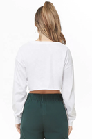 T-shirts courts à manches longues blancs tricotés 100% coton tissu Blouse ourlet brut haut court chemise Logo personnalisé T-Shirt femme