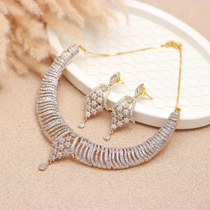 High Quality Diamond Style CZ Necklace Set Gold Plated Brass Elegant Women Jewelry Wholesale Supplier - Product Image 2