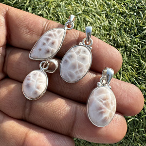 Collar con Colgante de Plata de Ley 925 con Larimar Rosa Natural y Thomsonita, Diseño Floral Único, Estilo Bohemio para Bodas, Venta al Por Mayor - Product Image 5