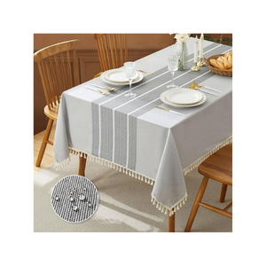Nappe brodée en coton à bordure bleue naturelle certifiée GOTS Durable 70x120 pouces pour les réunions de famille New Wholesale - Product Image 6