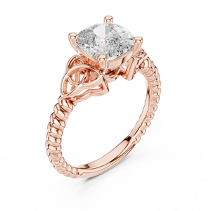 Bague de fiançailles vintage en or rose massif 18 carats plaqué rhodium, avec diamant de laboratoire taille coussin 2,4 carats, certifié IGI, et bande en corde. - Product Image 1