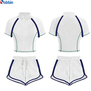 Conjuntos Deportivos Cortos de Verano Estilo Hip Hop para Mujer, 2 Piezas, Chaqueta con Cremallera y Pantalones Cortos, 100% Algodón, Transpirable, de Secado Rápido, Ecológico, Mangas Cortas - Product Image 2