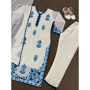 เสื้อผ้ามุสลิมแบบดั้งเดิมที่สวยงามพร้อมงานปักแฟนซีขนาดขาว M รวม pent และ dupatta โดยฮ่องกง - Product Image 3