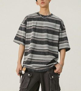 T-shirt Homme Personnalisé avec Logo de Marque, 100% Coton Lourd 240 GSM, Style Urbain Oversize, Imprimé Rayé Teint en Fil - Product Image 1