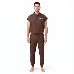 Ensemble de blouses et pantalons unisexes Hawk Eye Brown en coton mélangé tricoté pour hôpital, haut sans manches - Product Image 5
